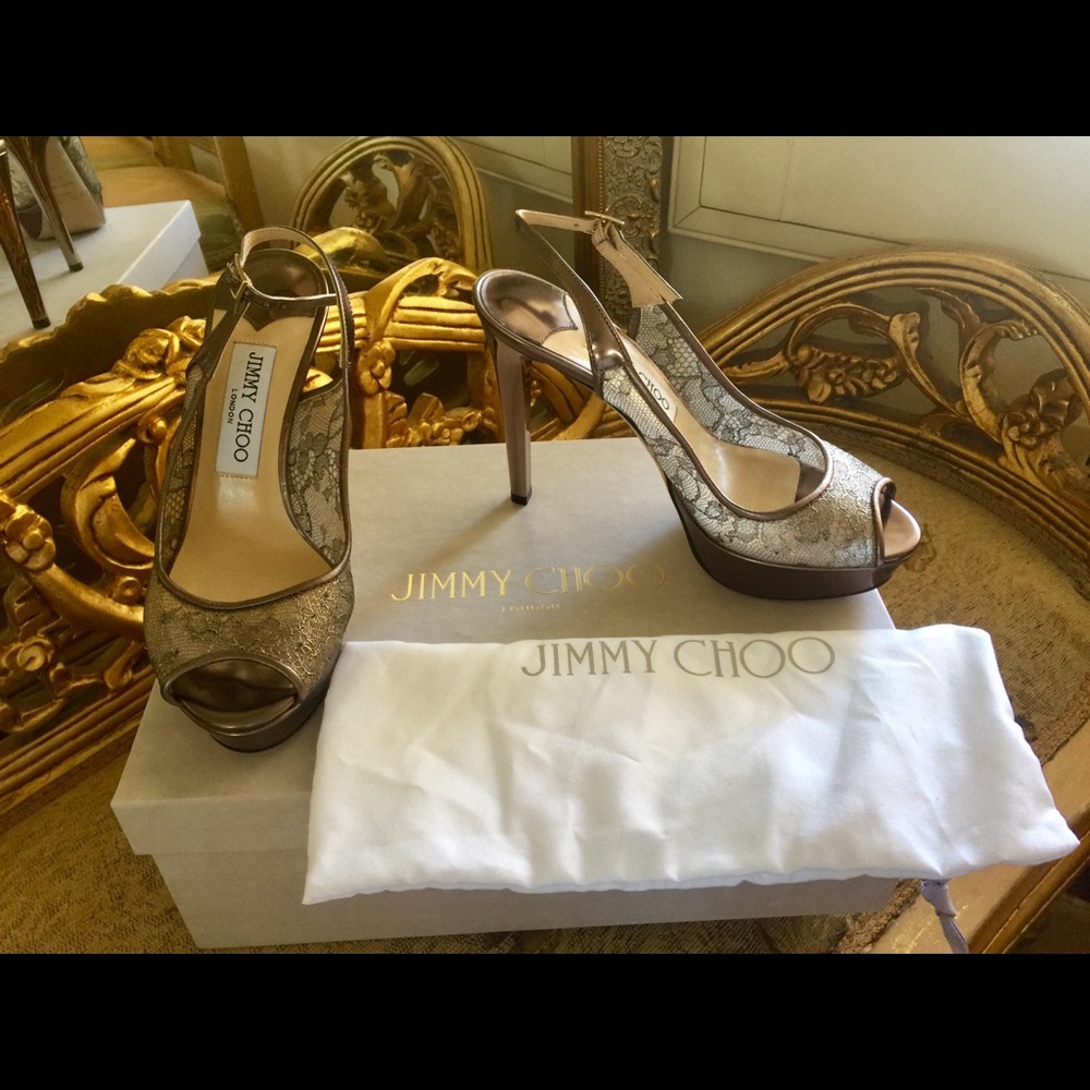 New Jimmy Choo Metallic Lace Heels 35.5 5.5 $995